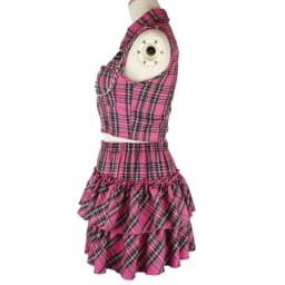 Women Pink Sexy Punk Gothic Zipper Sleeveless Suit Sweet Personality Chain Sleeveless Short T-shirt Streetwear Plaid Skirts