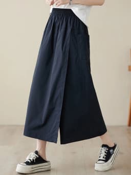 High Waist A-Line Midi Skirt Cotton Linen Women's Workwear Style Drawstring Pleated Skirt Commute Style Pure Color Skirt