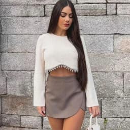 HXAO Women's Skort High Waist Brown Skirt Pants Stylish Summer Pink Black Mini Skirt Shorts Asymmetric Casual Off White Skort