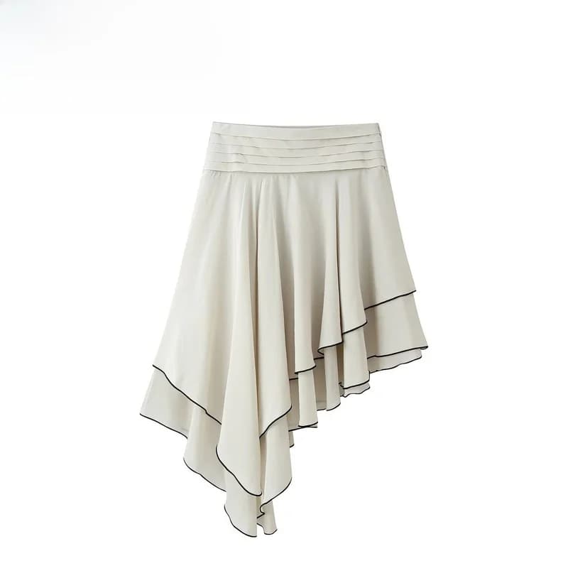 Fashion Asymmetric Layered Decoration Skirt High Waist A-Line Standard Fit Polyester Fiber No Spring Collection