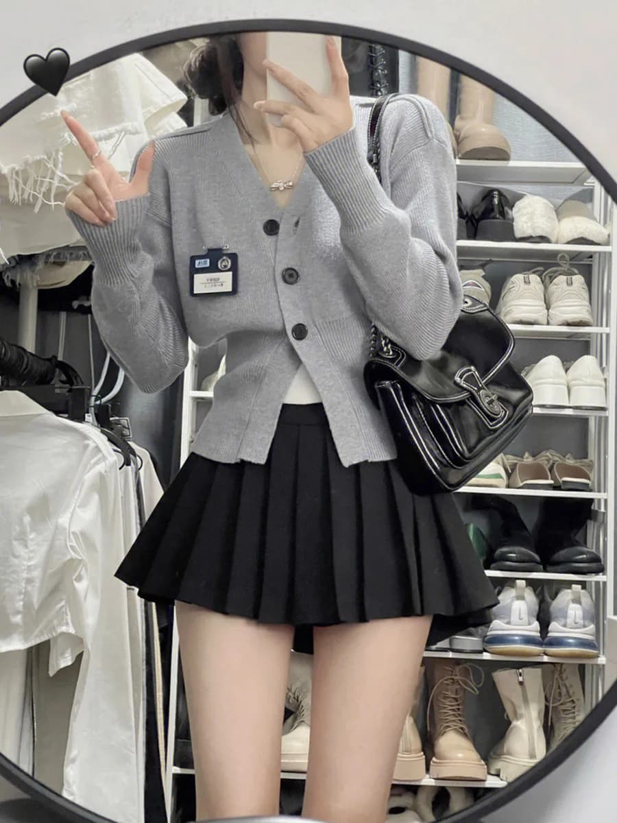 Slimming A-Line Skirt High Waist Anti-Light Folding Design Polyester Fiber Commuter Style Girls Short Skirt