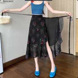 2025 Chic Korea Clothes Summer Women Cute Sweet GIrl Floral Robe Holiday Date High Waist Retro Vintage One-Piece Lace-Up Skirts