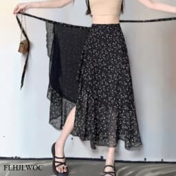 2025 Chic Korea Clothes Summer Women Cute Sweet GIrl Floral Robe Holiday Date High Waist Retro Vintage One-Piece Lace-Up Skirts