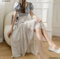 2025 Chic Korea Clothes Summer Women Cute Sweet GIrl Floral Robe Holiday Date High Waist Retro Vintage One-Piece Lace-Up Skirts