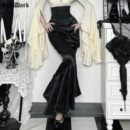 Goth Dark Asymmetrical Maxi Skirts Bottoms Mall Goth Party Halloween High Rise Mermaid Skirts for Women Cosplay Dresses Outfits