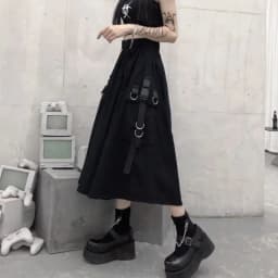 New 2026 Spring Autumn Women Skirt Fashion Korean Style Black Long Skirts with Chain Side Slit Hip Hop Streetwear