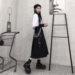 New 2026 Spring Autumn Women Skirt Fashion Korean Style Black Long Skirts with Chain Side Slit Hip Hop Streetwear