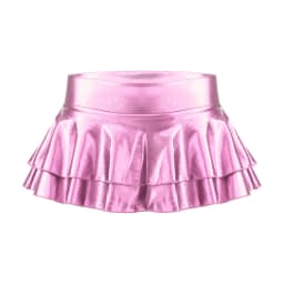 DPOIS Women Shiny Metallic Pleated Mini Skirt Adult Low Rise Elastic Skirts Ruffled Dance Costume Rave Carnival Festival Clothes