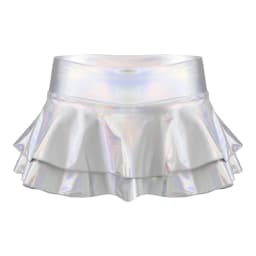 DPOIS Women Shiny Metallic Pleated Mini Skirt Adult Low Rise Elastic Skirts Ruffled Dance Costume Rave Carnival Festival Clothes