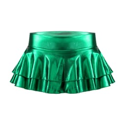DPOIS Women Shiny Metallic Pleated Mini Skirt Adult Low Rise Elastic Skirts Ruffled Dance Costume Rave Carnival Festival Clothes