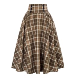Fashion Women Skirt Elastic High Waist A-Line Midi Skirt Contrast Color Plaid Print Large Hem Mid-Calf Length Skirt