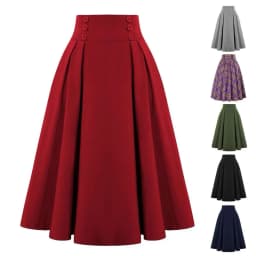 Fashion Women Skirt Elastic High Waist A-Line Midi Skirt Contrast Color Plaid Print Large Hem Mid-Calf Length Skirt