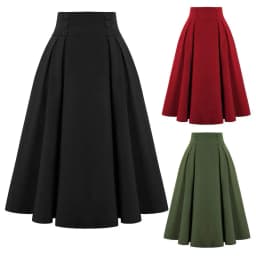 Fashion Women Skirt Elastic High Waist A-Line Midi Skirt Contrast Color Plaid Print Large Hem Mid-Calf Length Skirt