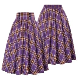 Fashion Women Skirt Elastic High Waist A-Line Midi Skirt Contrast Color Plaid Print Large Hem Mid-Calf Length Skirt