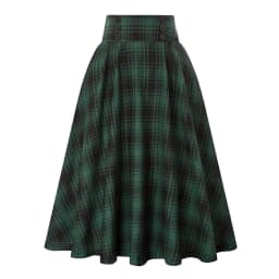 Fashion Women Skirt Elastic High Waist A-Line Midi Skirt Contrast Color Plaid Print Large Hem Mid-Calf Length Skirt