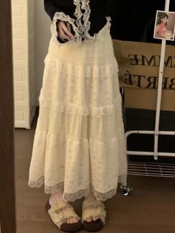 Japanese Sweet Midi Skirt Women Lace Patchwork Ruffle Autumn Winter Cake Skirts Cute High Waist All Match Loose Casual Skirt New