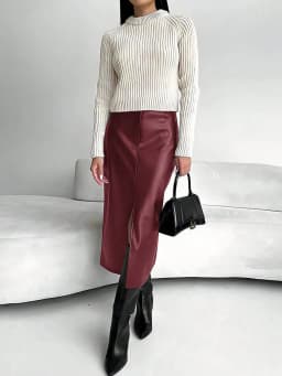 High Waist Leather Skirt for Women Front Slit Long Office Lady Slim Fit Elegant Spring Autumn Ropa De Mujer