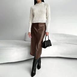 High Waist Leather Skirt for Women Front Slit Long Office Lady Slim Fit Elegant Spring Autumn Ropa De Mujer