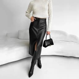 High Waist Leather Skirt for Women Front Slit Long Office Lady Slim Fit Elegant Spring Autumn Ropa De Mujer