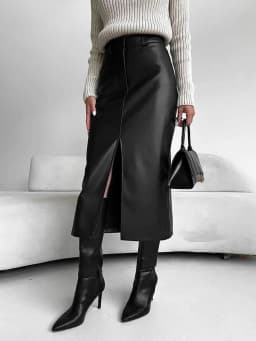 High Waist Leather Skirt for Women Front Slit Long Office Lady Slim Fit Elegant Spring Autumn Ropa De Mujer