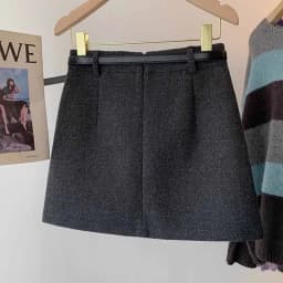 Korean Fashion Office Lady Mini Skirts Elegant Zipper High Waist with Belt Woolen Skirts Female Autumn Winter Thick Short Skirt