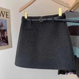 Korean Fashion Office Lady Mini Skirts Elegant Zipper High Waist with Belt Woolen Skirts Female Autumn Winter Thick Short Skirt