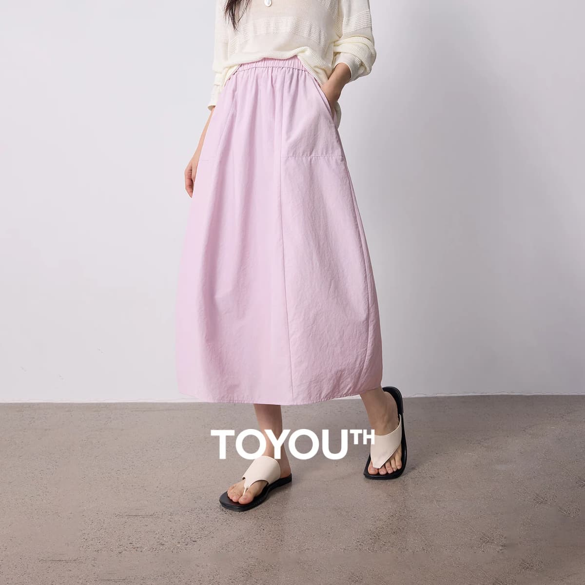 TOYOUTH Women Skirt 2026 Summer New High Waist Hip Covering Slimming Dopamine Wrinkled Cocoon Shape Casual Skirts