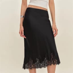 Womens Elegant Midi Skirts Summer High Waist Lace Satin Trumpet Skirt Woman Luxury Slim Korean Fashion Lace Patchwork Skirts