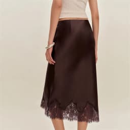 Womens Elegant Midi Skirts Summer High Waist Lace Satin Trumpet Skirt Woman Luxury Slim Korean Fashion Lace Patchwork Skirts