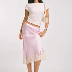 Womens Elegant Midi Skirts Summer High Waist Lace Satin Trumpet Skirt Woman Luxury Slim Korean Fashion Lace Patchwork Skirts