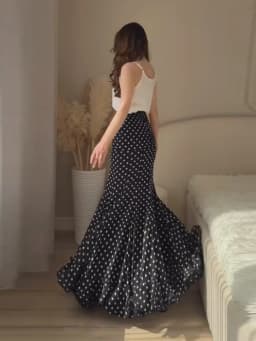 Polka Dot Women ‘s Skirt Elegant High Waist Ruched Ruffle Hem Mermaid Long Skirt Female 2026 Summer Casual Party Streetwears