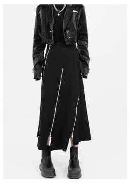 Harajuku Long Skirt Women Black High Waist A-line Zipper Split Irregular Japanese Fashion Midi Autumn Streetwear