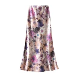 Women Luxury Pastel Floral Satin Long Skirts 2026 Spring Summer High Waist Elegant Chic Faldas