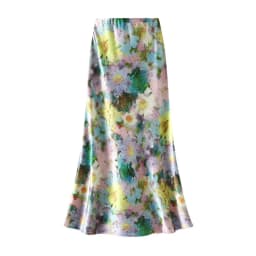 Women Luxury Pastel Floral Satin Long Skirts 2026 Spring Summer High Waist Elegant Chic Faldas