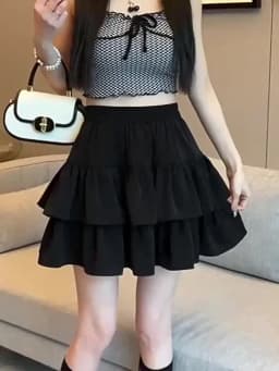 Cute Tiered Ruffle Skirt Women's Flounced A-line Puffy Short Skirts Stretchy High-Waist Mini Skirt Babes Korean Fashion Clothing