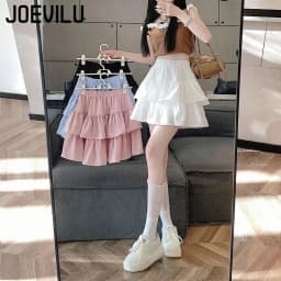 Cute Tiered Ruffle Skirt Women's Flounced A-line Puffy Short Skirts Stretchy High-Waist Mini Skirt Babes Korean Fashion Clothing