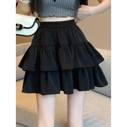 Cute Tiered Ruffle Skirt Women's Flounced A-line Puffy Short Skirts Stretchy High-Waist Mini Skirt Babes Korean Fashion Clothing