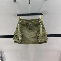 Neploe Vintage Army Green Denim Skirt for Women 2026 Summer New Bodycon A-line Skirts Y2k High Waist Pocket Faldas Mujer