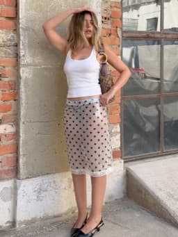 Sexy Polka Dot Sequin Midi Skirt Women Ruched Lace Patchwork Elastic Waist Bodycon Pencil Skirts Lady Party Dating Glitter Wear