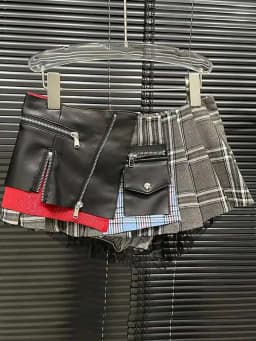 DEAT Women's Denim Skirt High Waist Pu Leather Patchwork Plaid Irregular Wrap Hip Mini Skirts 2026 Summer New Fashion 29L7565