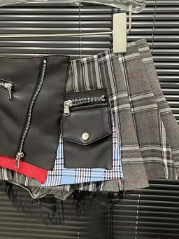 DEAT Women's Denim Skirt High Waist Pu Leather Patchwork Plaid Irregular Wrap Hip Mini Skirts 2026 Summer New Fashion 29L7565