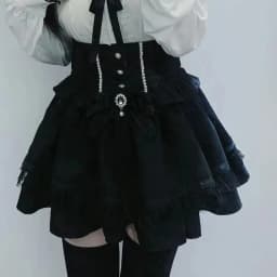 Sweet Kawaii Gothic Lolita Skirt Women Lace Ruffle High Waist Tiered Skirt with Bow Pearl Chain Decor Cute A-line Mini Skirt