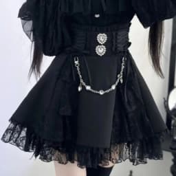 Sweet Kawaii Gothic Lolita Skirt Women Lace Ruffle High Waist Tiered Skirt with Bow Pearl Chain Decor Cute A-line Mini Skirt