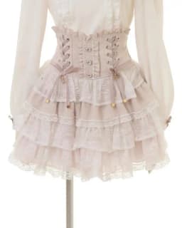 Sweet Kawaii Gothic Lolita Skirt Women Lace Ruffle High Waist Tiered Skirt with Bow Pearl Chain Decor Cute A-line Mini Skirt
