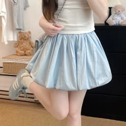 Women's Mini Skirt High Waist A-Line Slimming Summer Skirt with Built-in Shorts for Petite, Pleated Puff Hem Pink