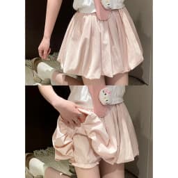 Women's Mini Skirt High Waist A-Line Slimming Summer Skirt with Built-in Shorts for Petite, Pleated Puff Hem Pink