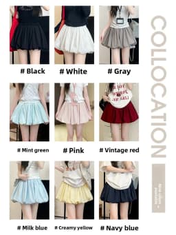 Women's Mini Skirt High Waist A-Line Slimming Summer Skirt with Built-in Shorts for Petite, Pleated Puff Hem Pink