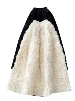 Ele High Waist Puffy Skirt Women's Faionable f-length Heavy Embroidery 3D Flower Sli Slimming Ci Commute