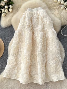 Ele High Waist Puffy Skirt Women's Faionable f-length Heavy Embroidery 3D Flower Sli Slimming Ci Commute
