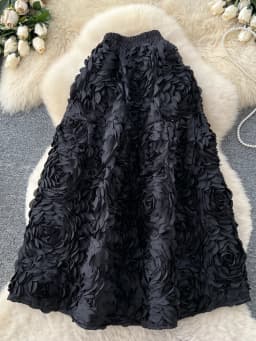 Ele High Waist Puffy Skirt Women's Faionable f-length Heavy Embroidery 3D Flower Sli Slimming Ci Commute